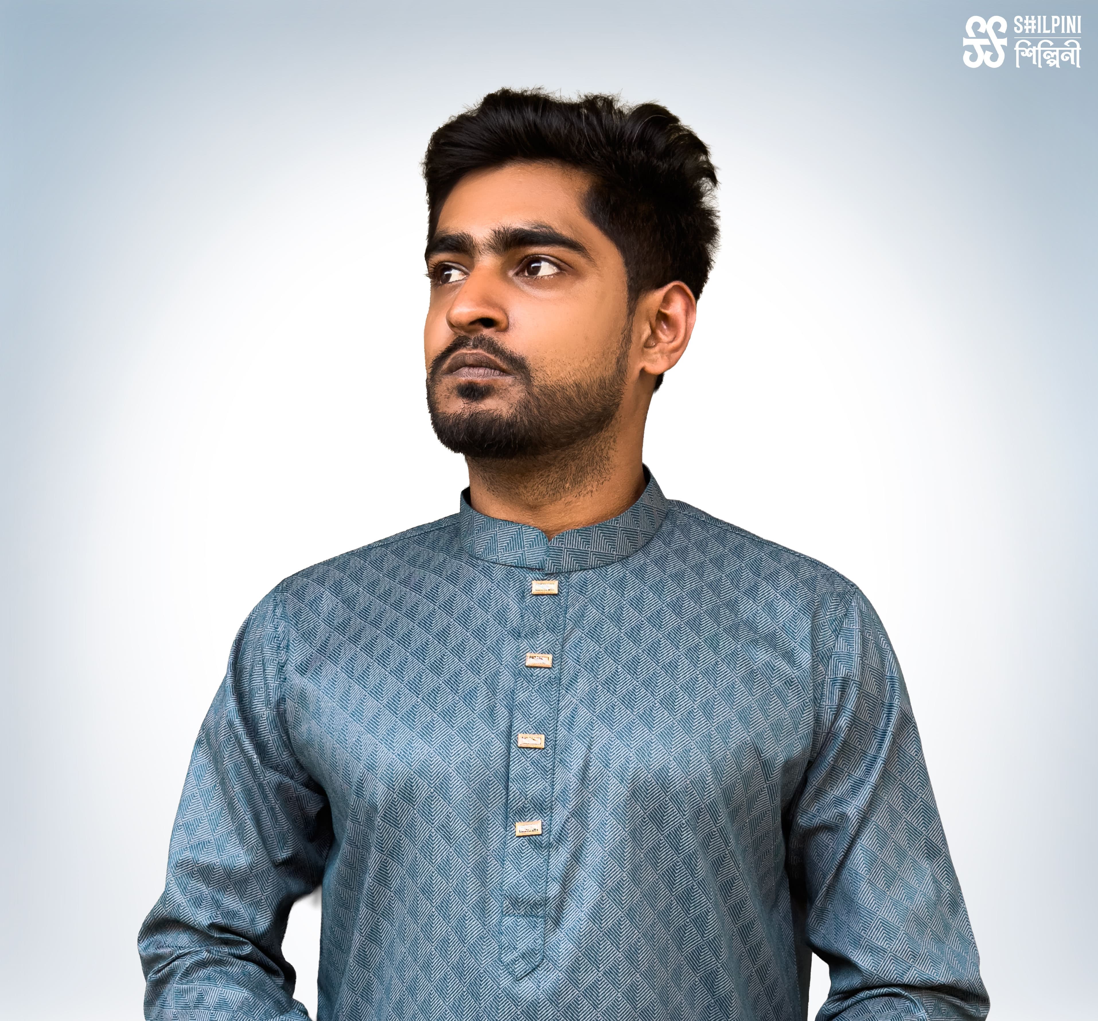 Shilpini Premium Indian Cotton Teal Blue Panjabi thumbnail 2