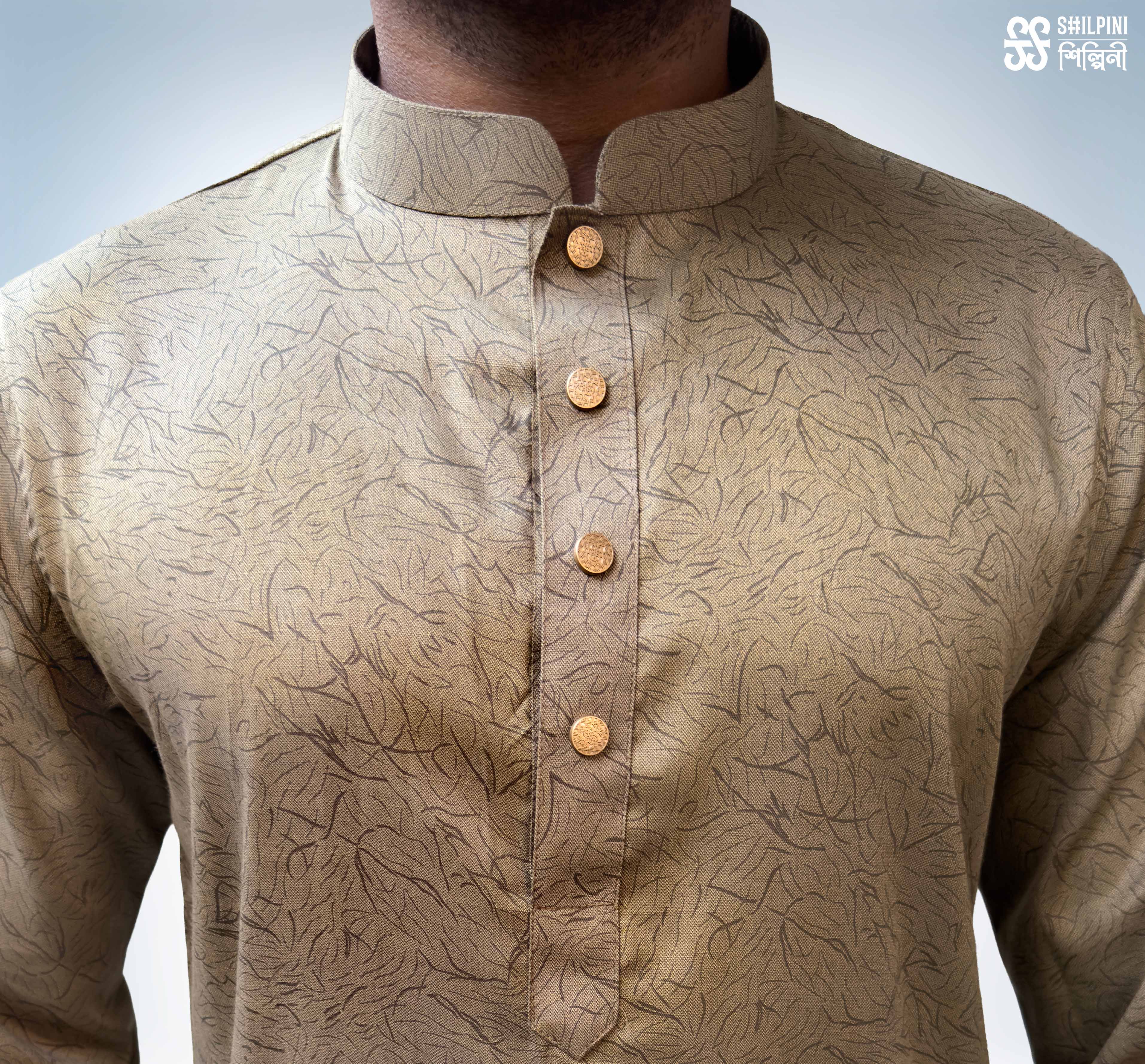 Shilpini - Premium Indian Cotton Golden Print Panjabi thumbnail 3