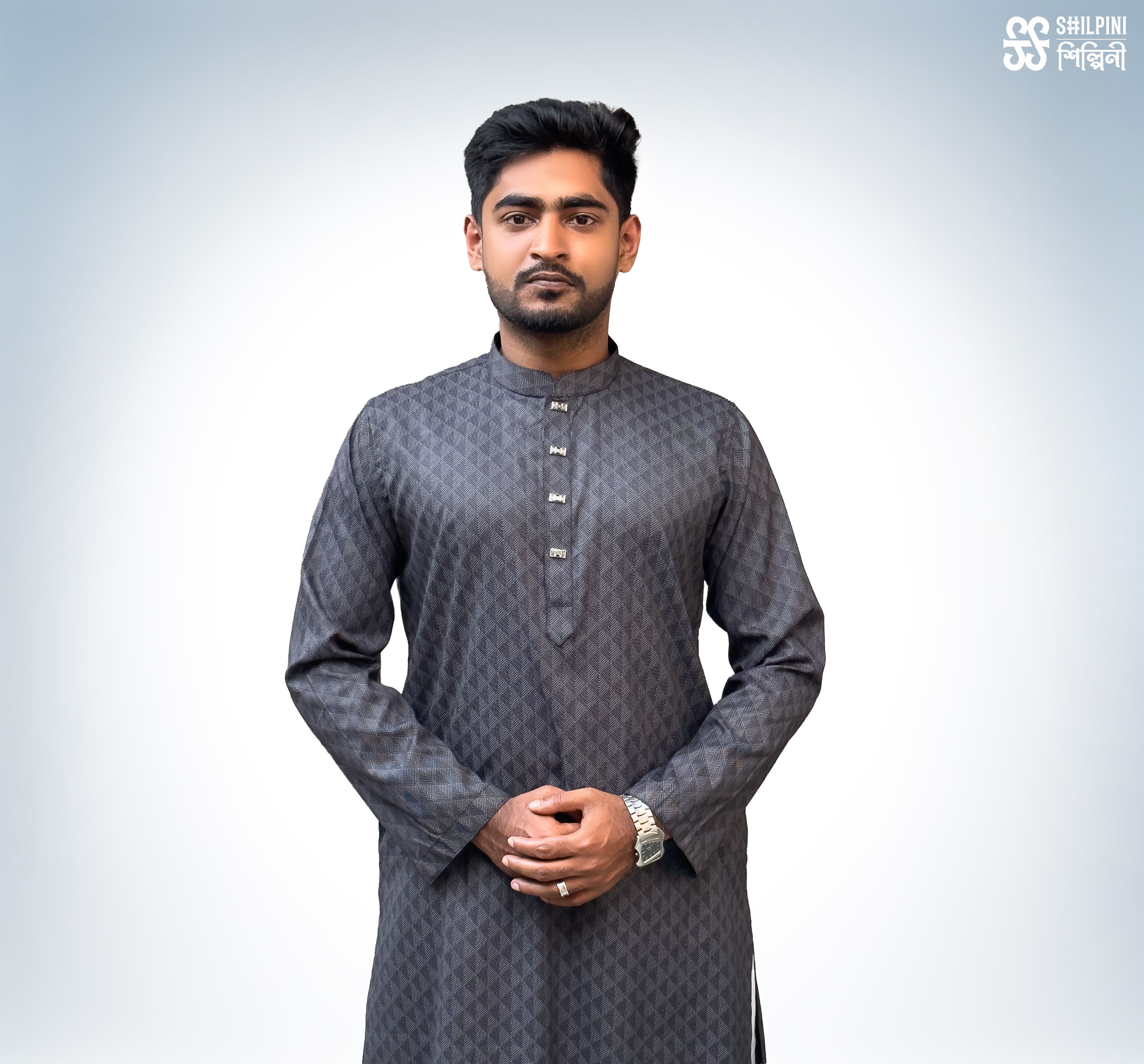 Shilpini Premium Indian Cotton Black Panjabi