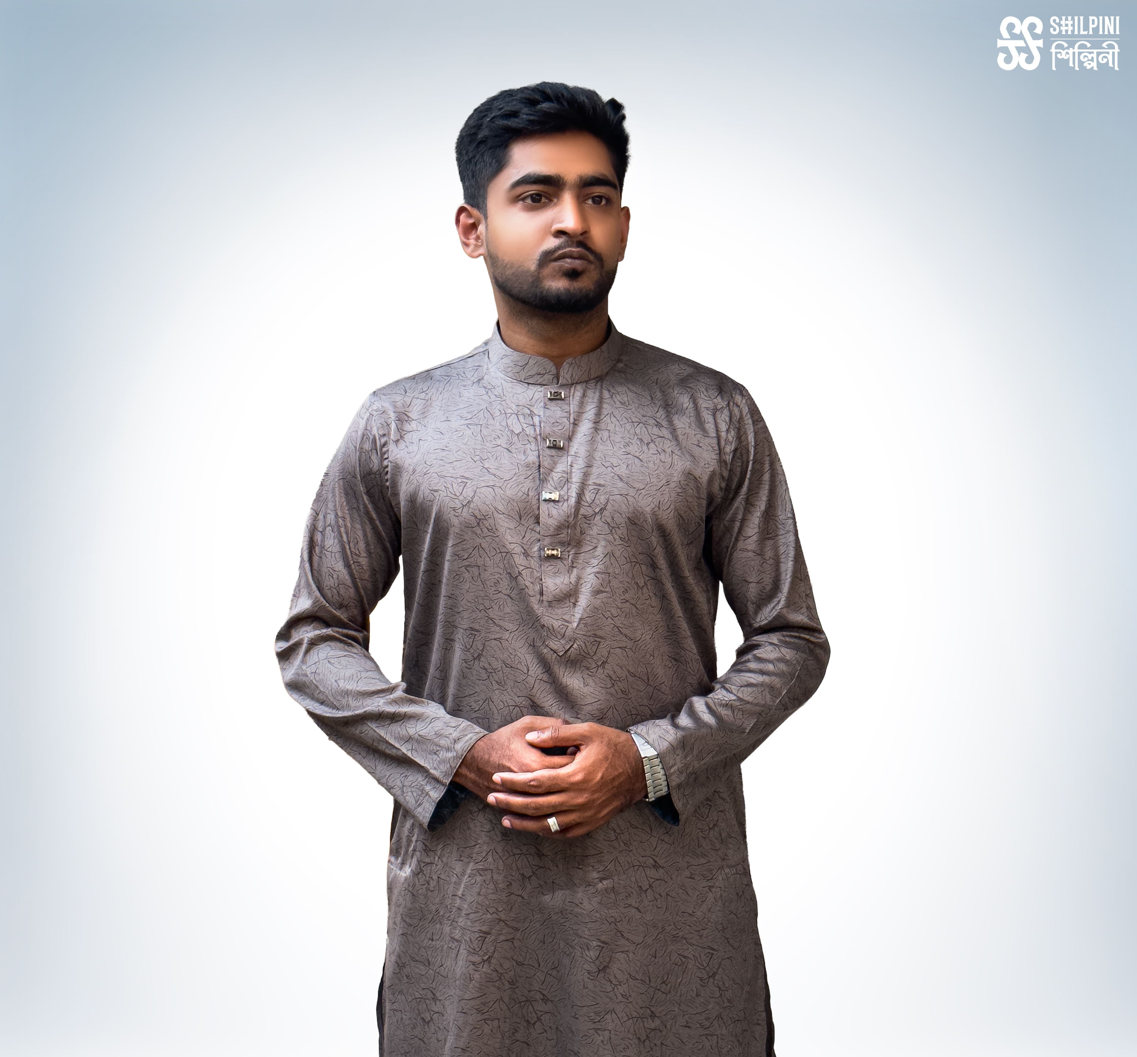 Shilpini Premium Indian Cotton ASH Print Panjabi