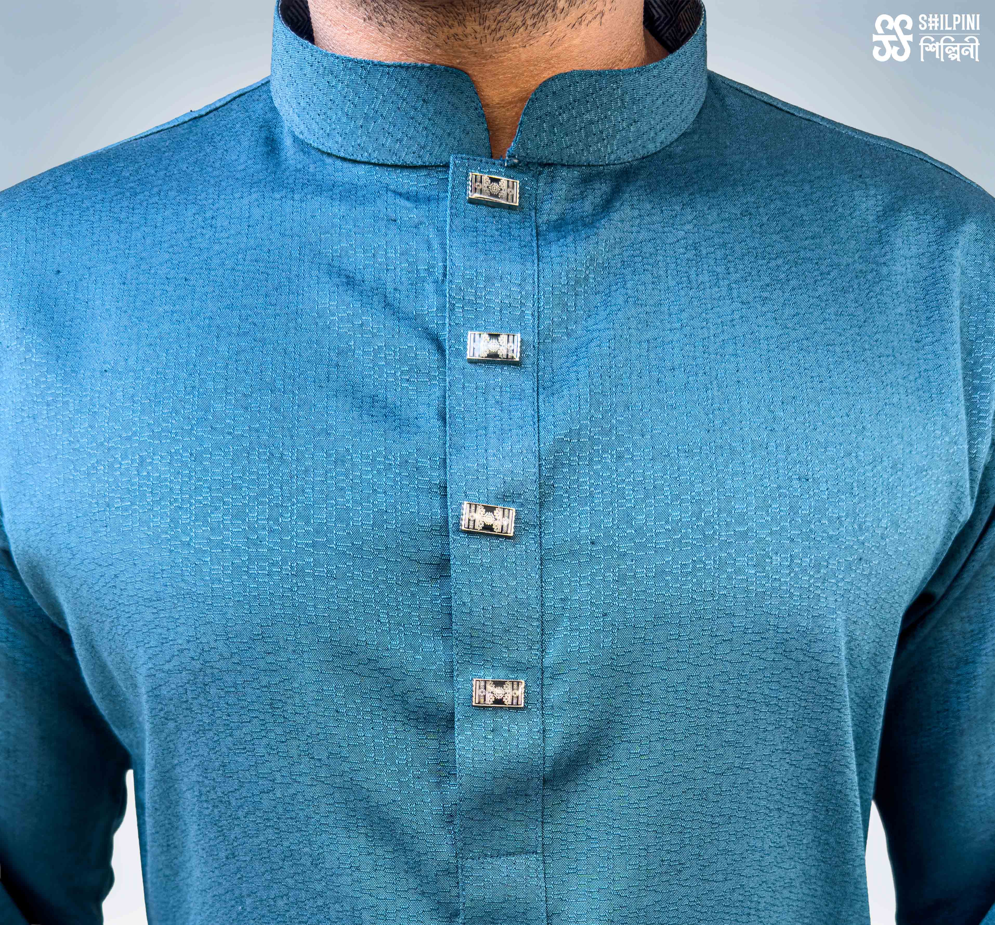 Shilpini Premium Indian Mix Cotton Deep Teal Panjabi thumbnail 3