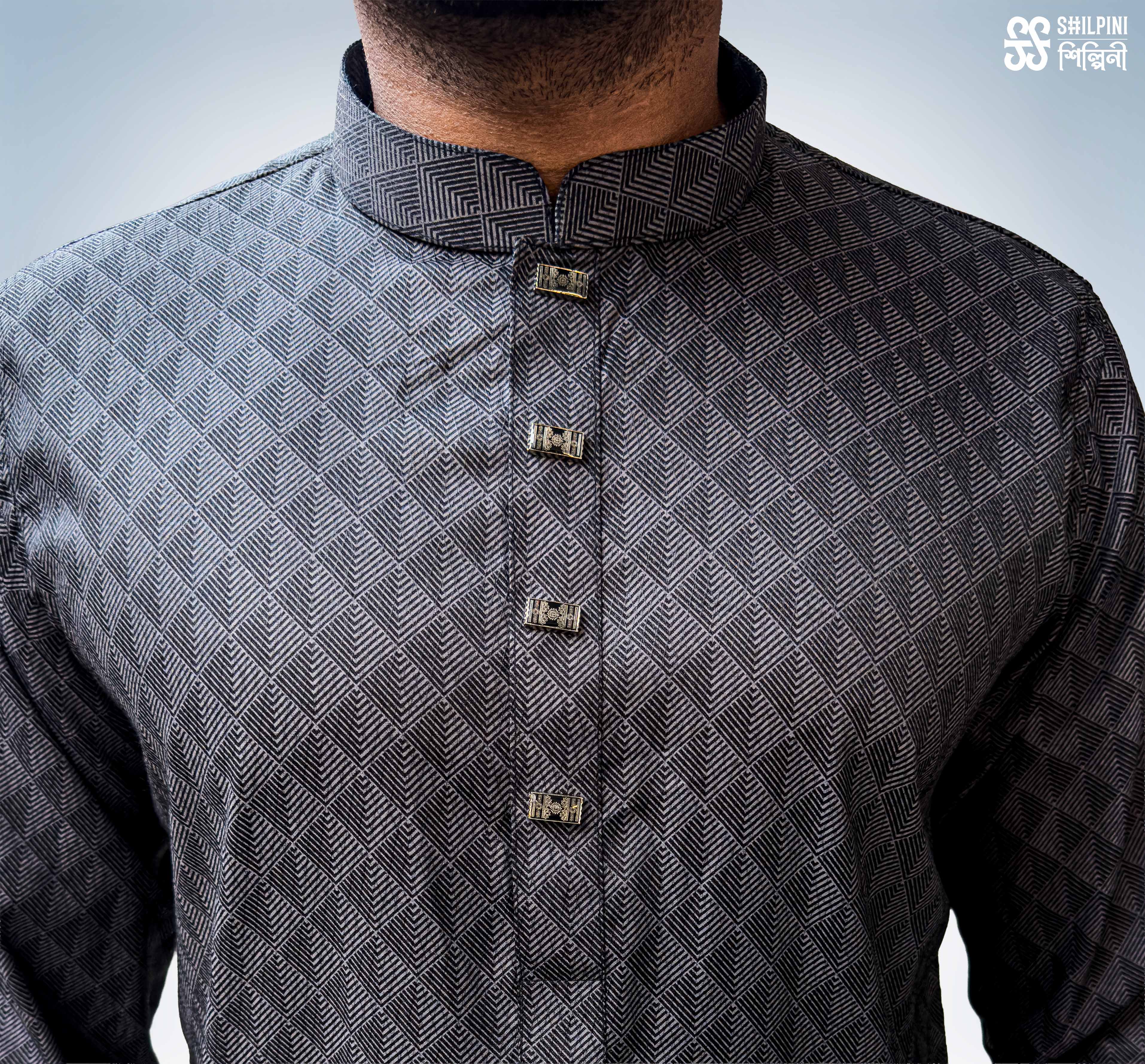 Shilpini Premium Indian Cotton Black Panjabi thumbnail 3