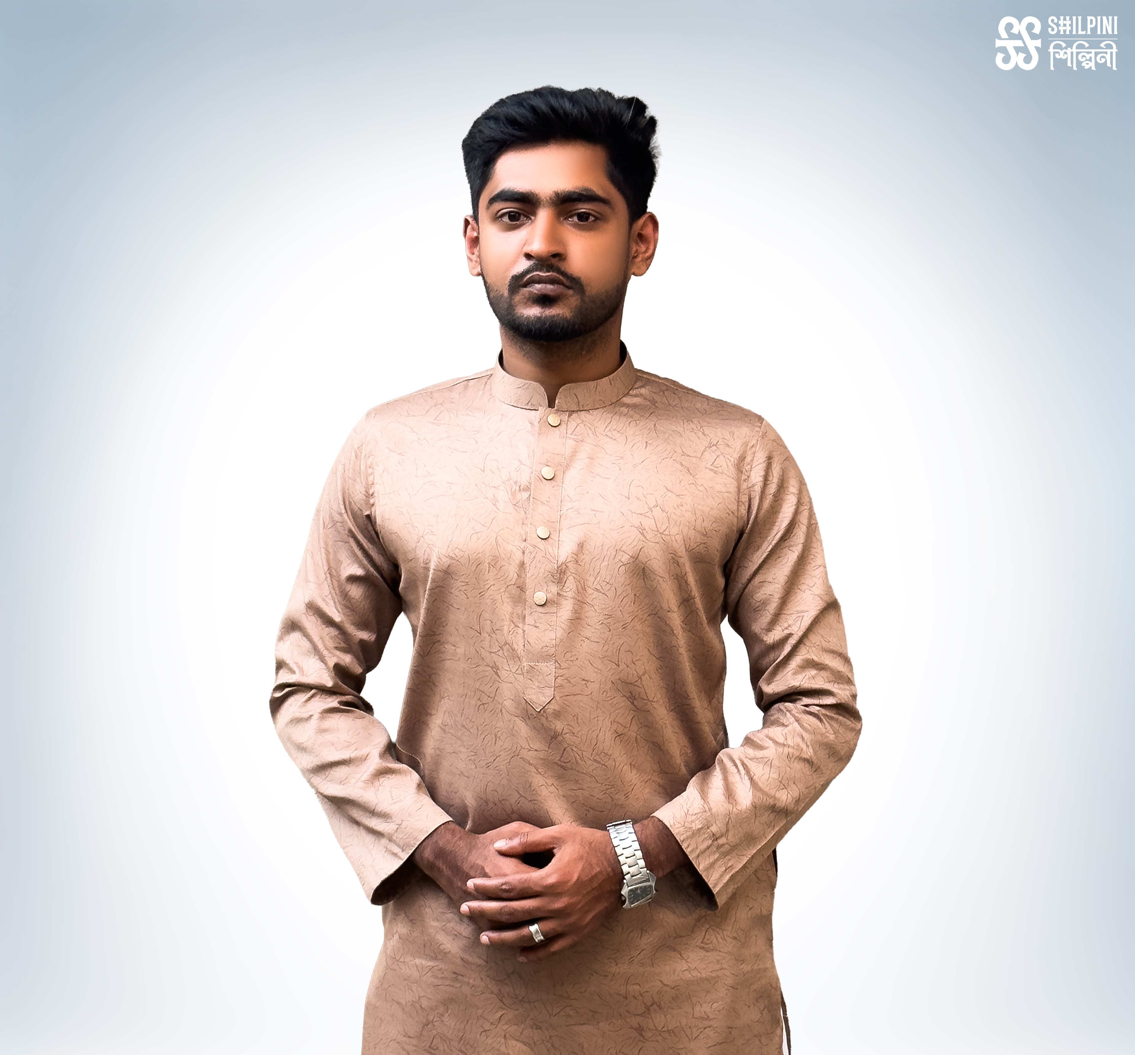 Shilpini - Premium Indian Cotton Brown Print Panjabi