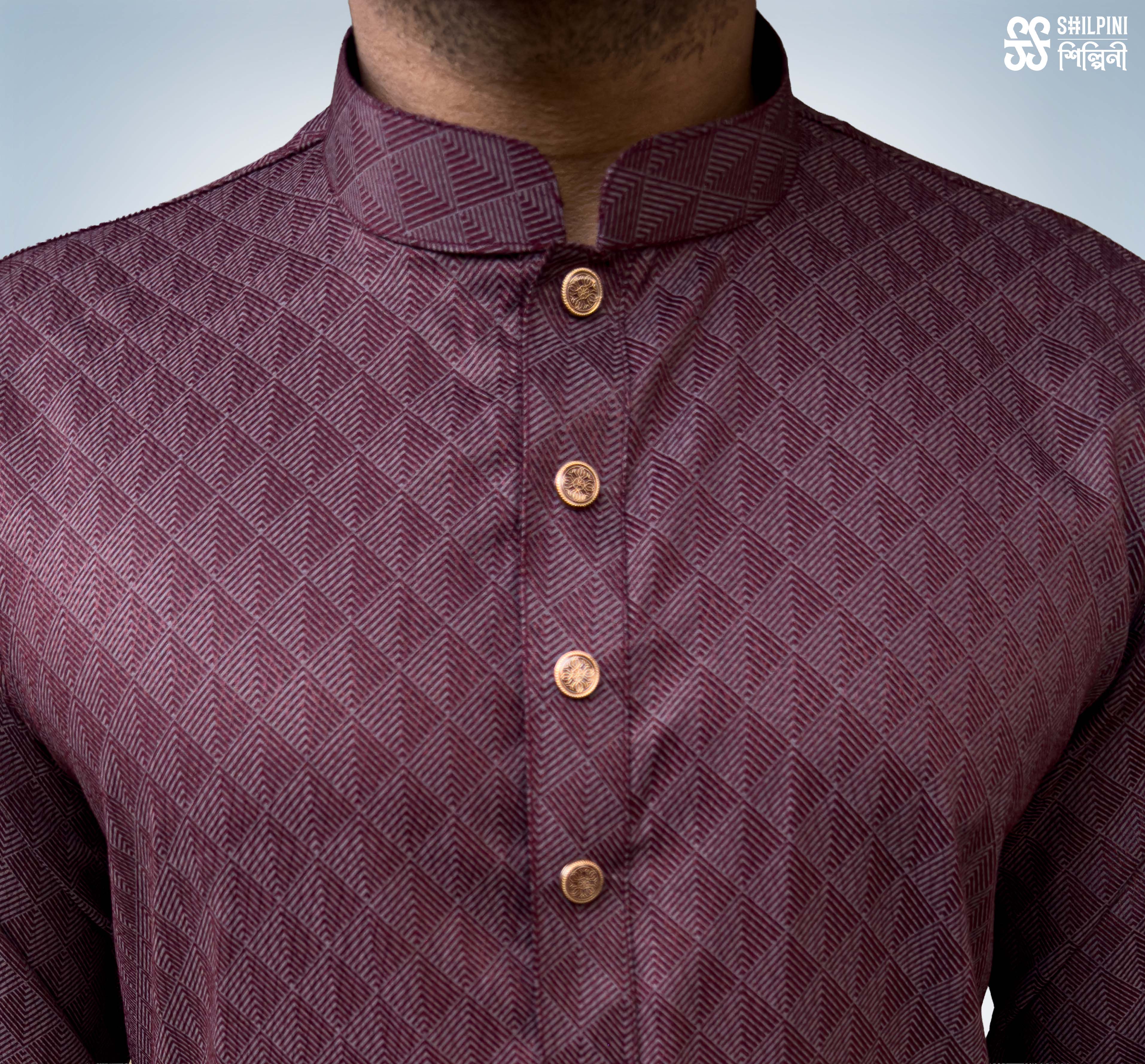 Shilpini Premium Indian Cotton Maroon Panjabi thumbnail 3