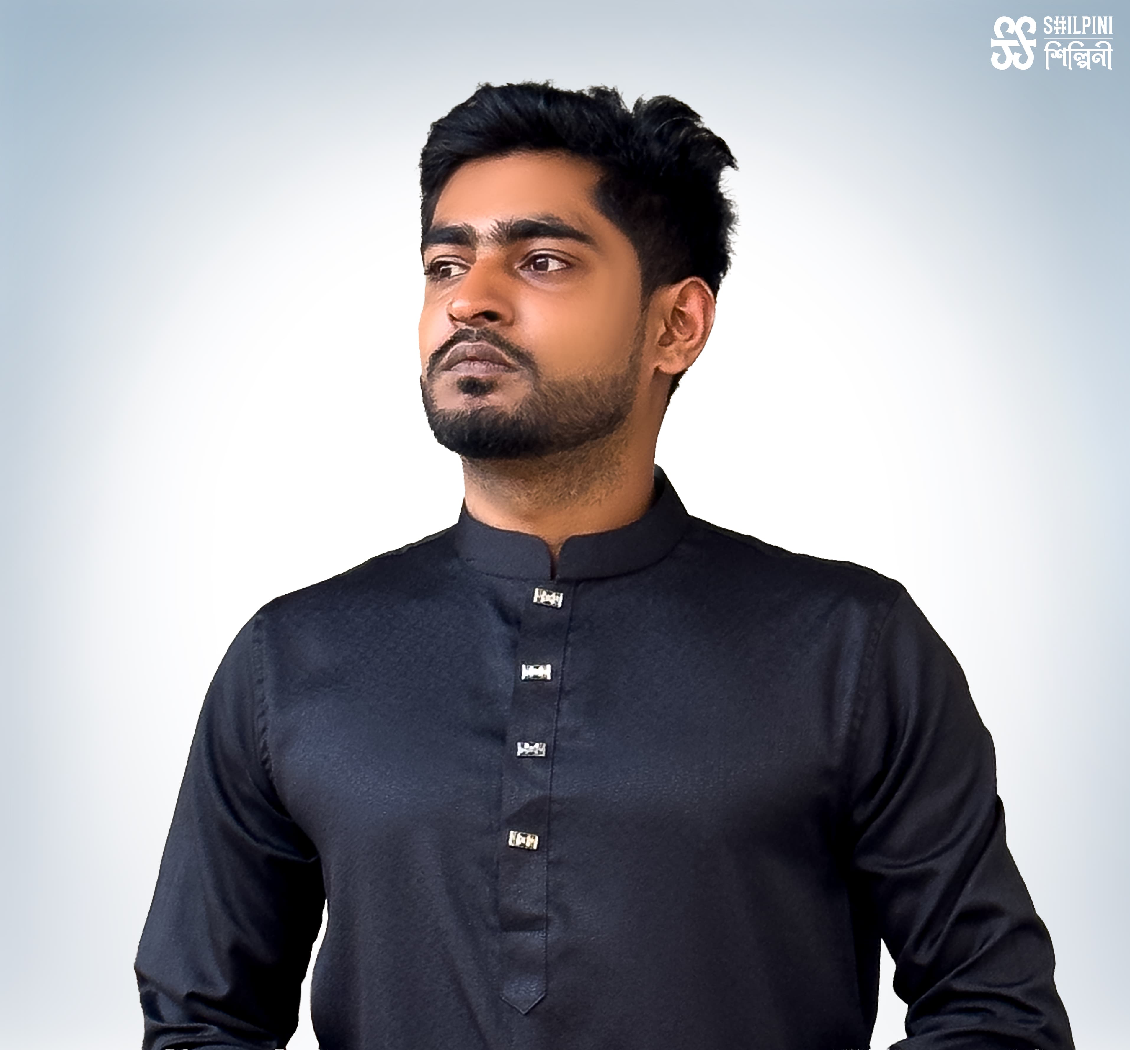 Shilpini Premium Indian Mix Cotton Black Panjabi thumbnail 2