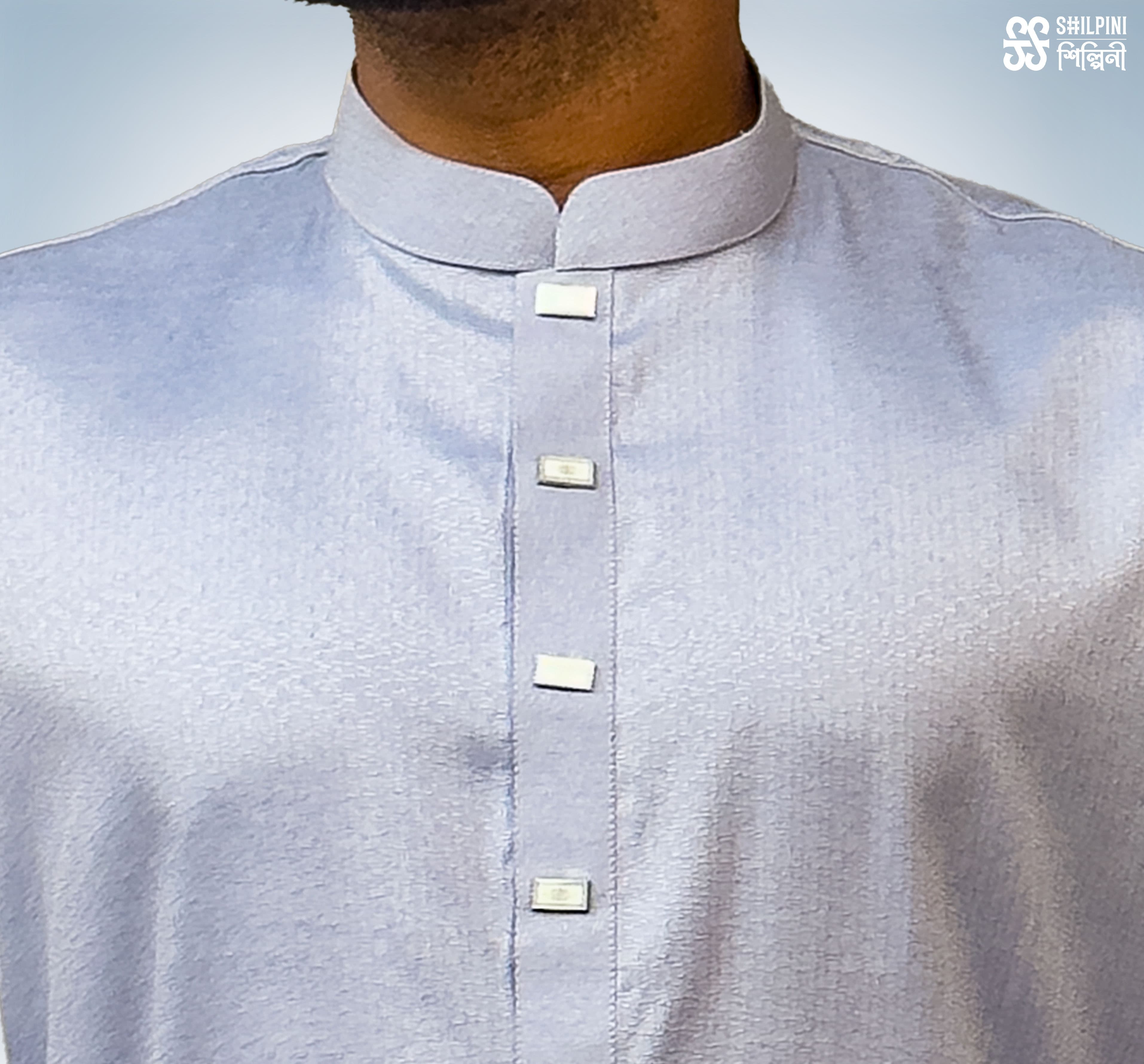 Shilpini Premium Indian Mix Cotton Light Grey Panjabi thumbnail 3