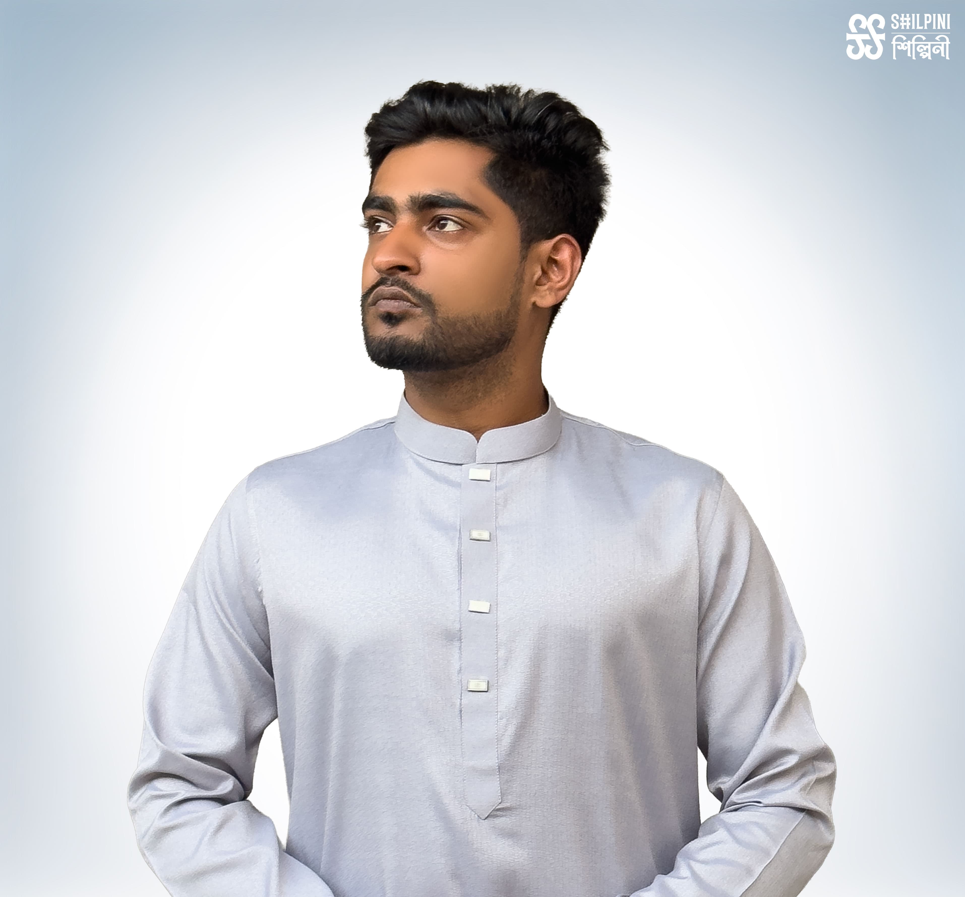 Shilpini Premium Indian Mix Cotton Light Grey Panjabi thumbnail 2