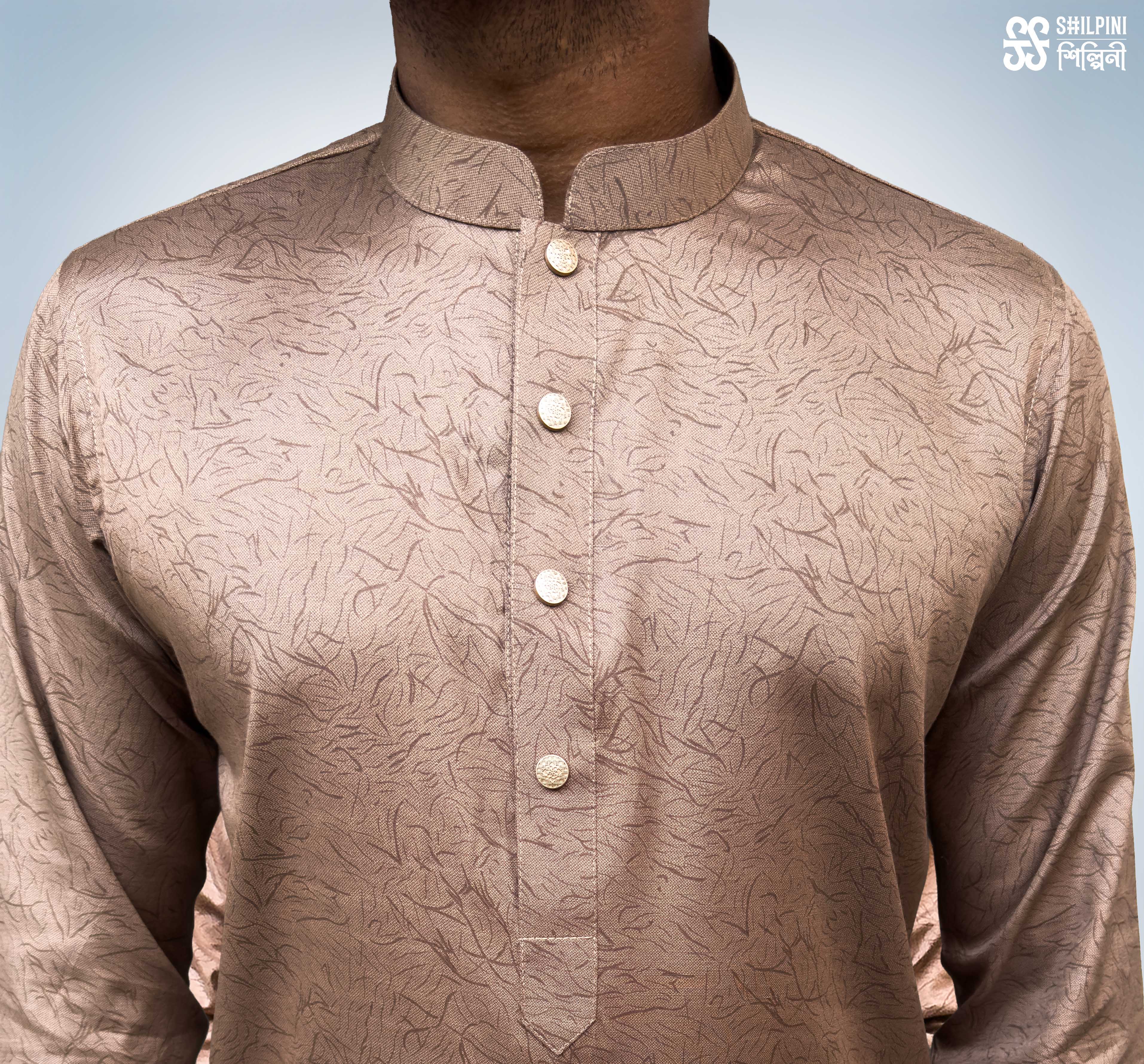 Shilpini - Premium Indian Cotton Brown Print Panjabi thumbnail 3