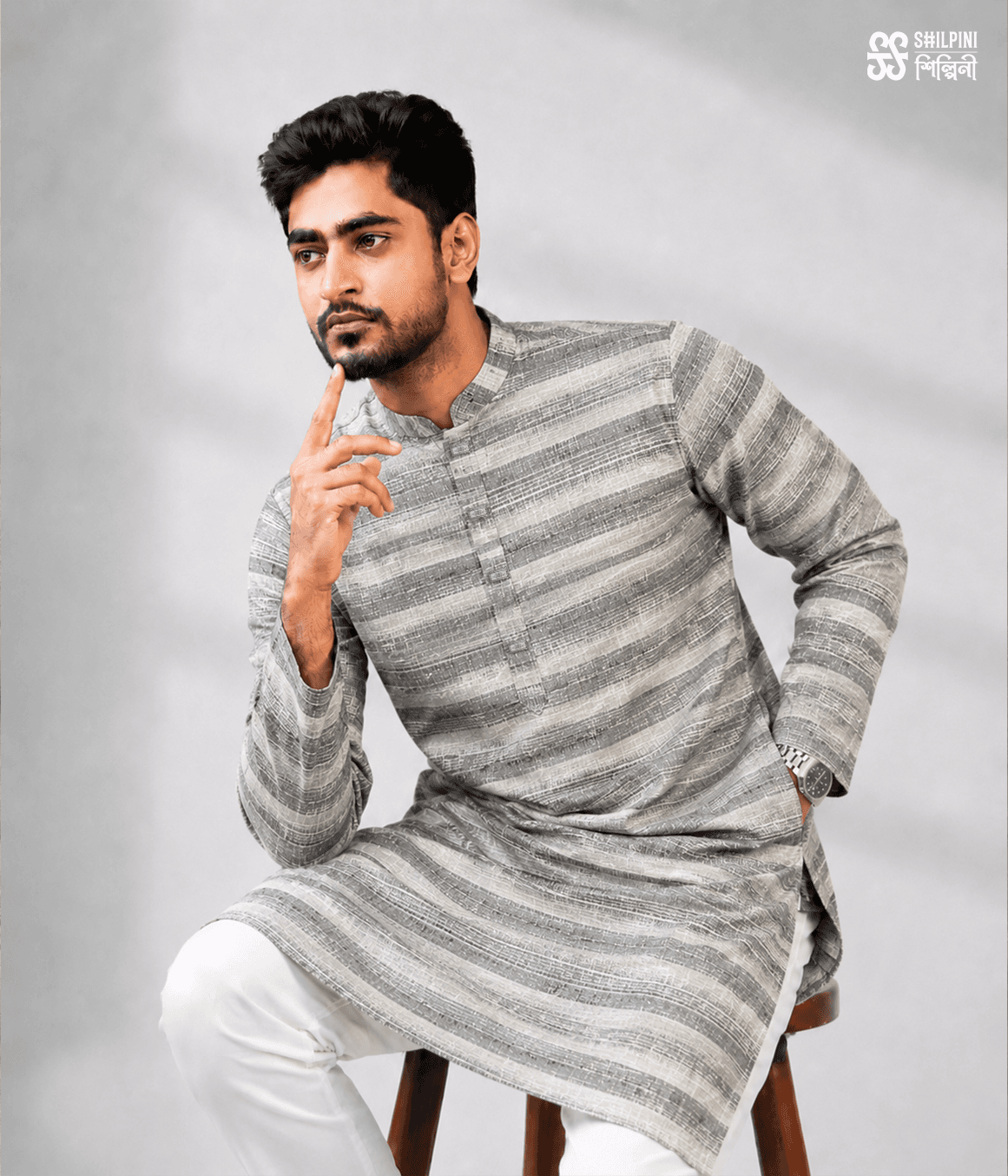 Shilpini Heritage Stripe Panjabi thumbnail 2