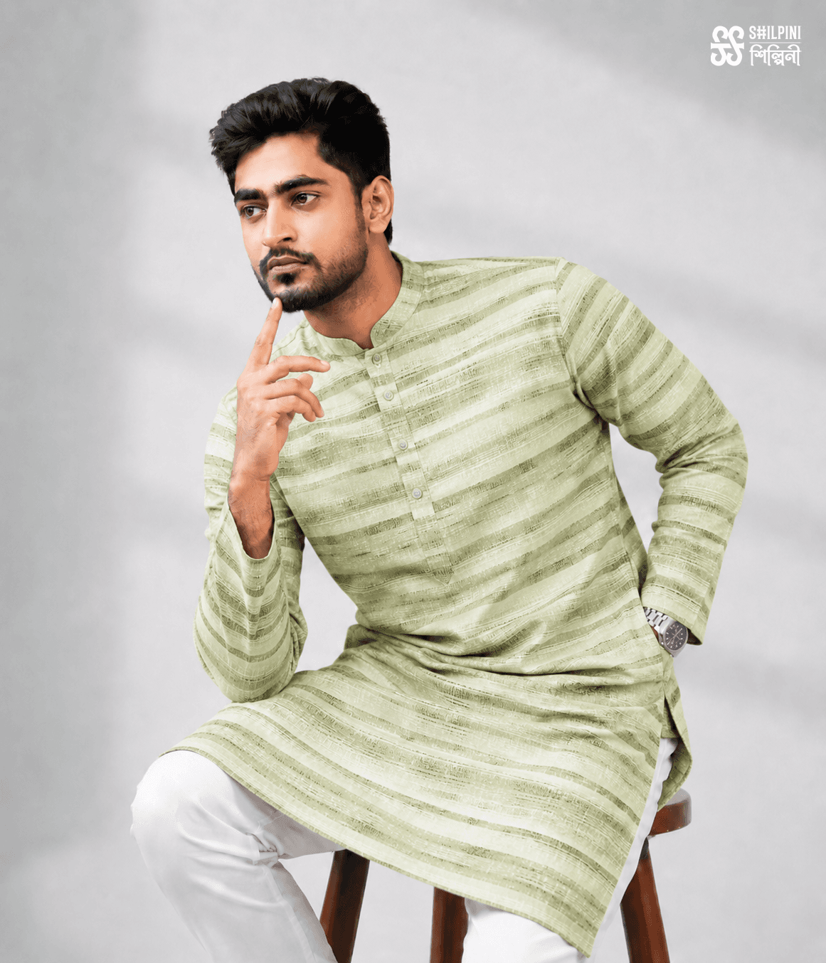 Shilpini Heritage Stripe Panjabi thumbnail 3