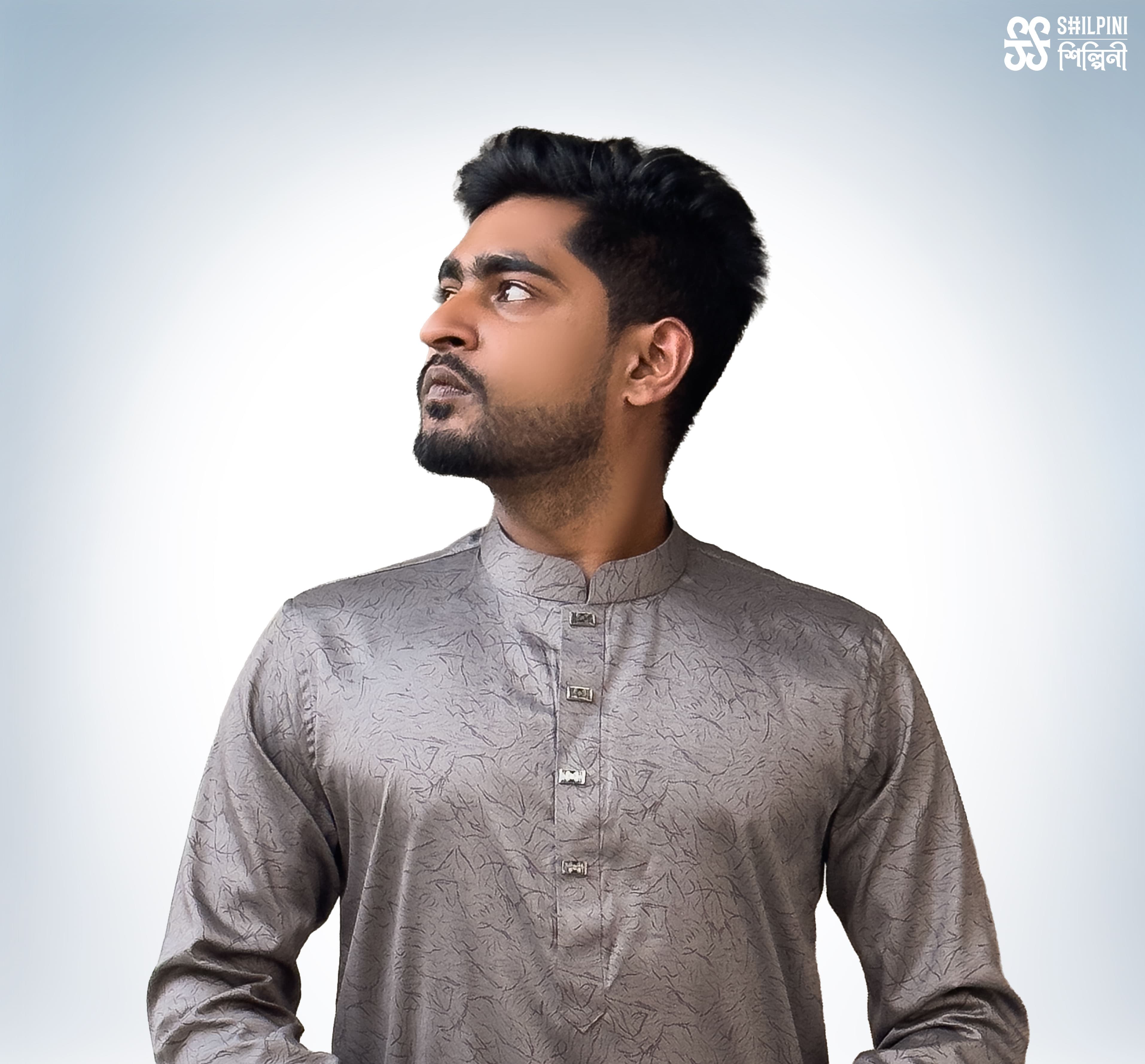 Shilpini Premium Indian Cotton ASH Print Panjabi thumbnail 2