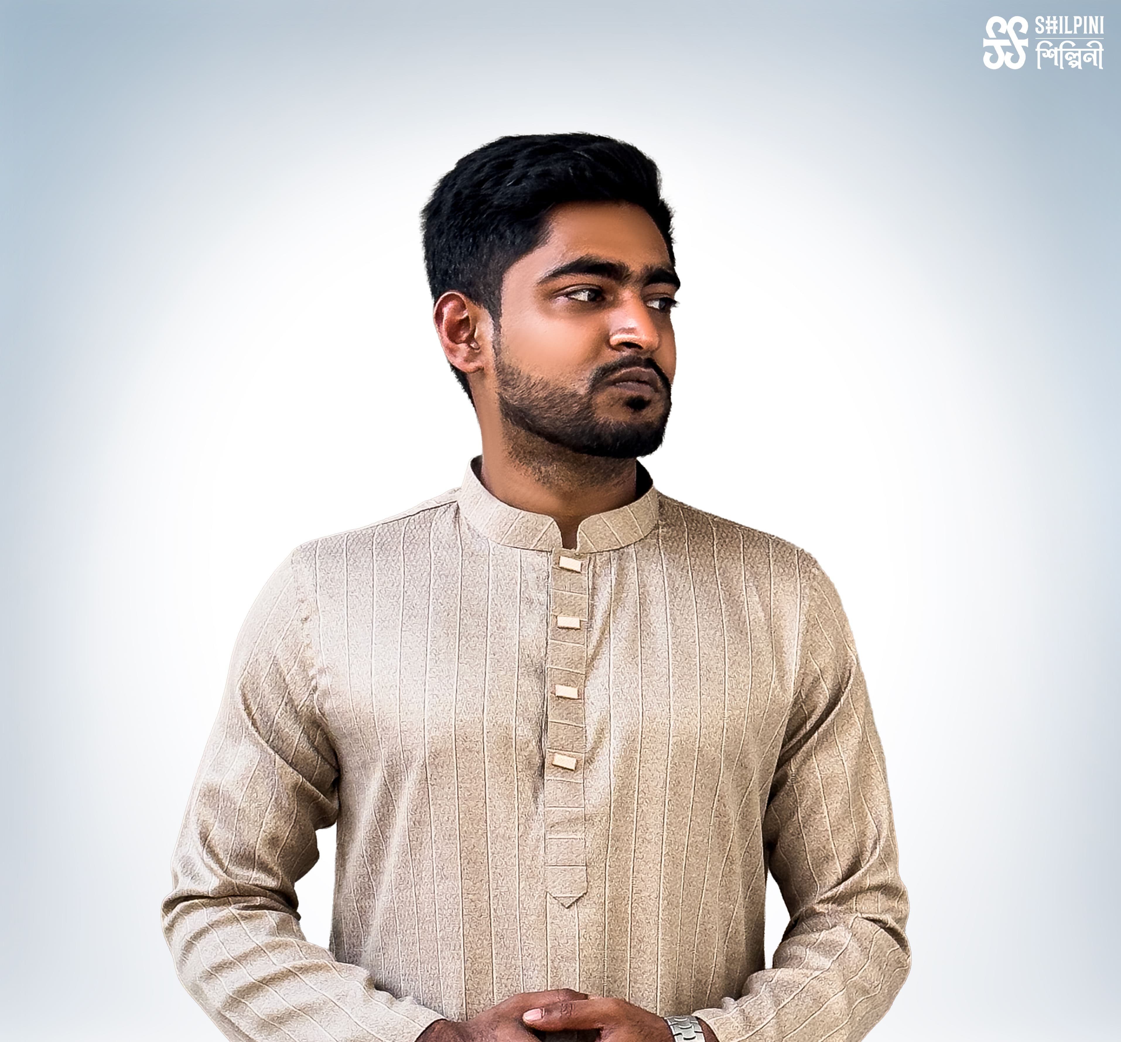 Shilpini Premium Indian Cotton Light Brown Panjabi thumbnail 2