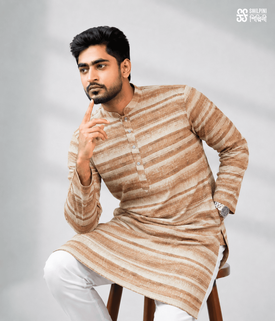 Shilpini Heritage Stripe Panjabi - Image 1