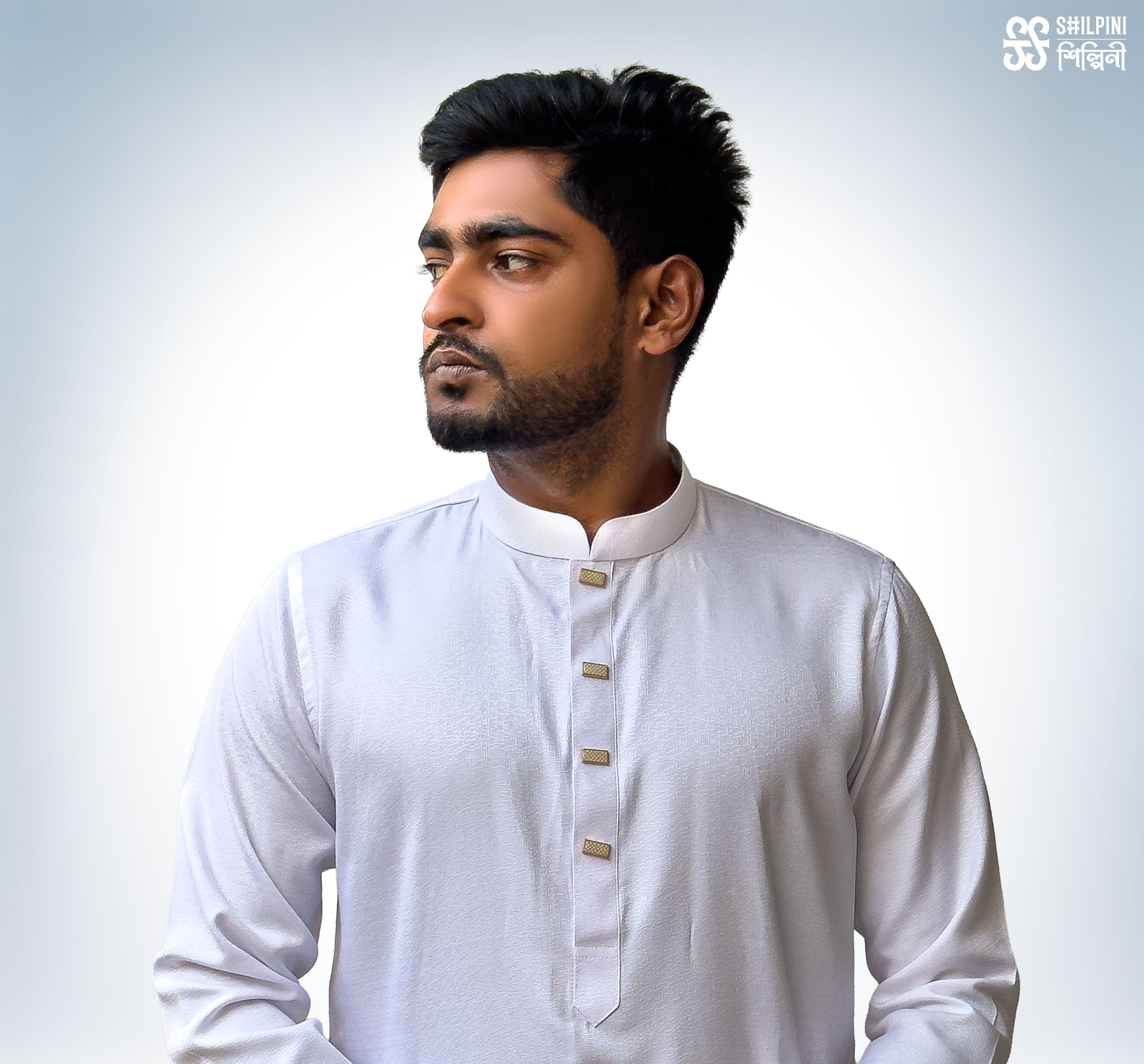 Shilpini Premium Indian Mix Cotton White Panjabi thumbnail 2