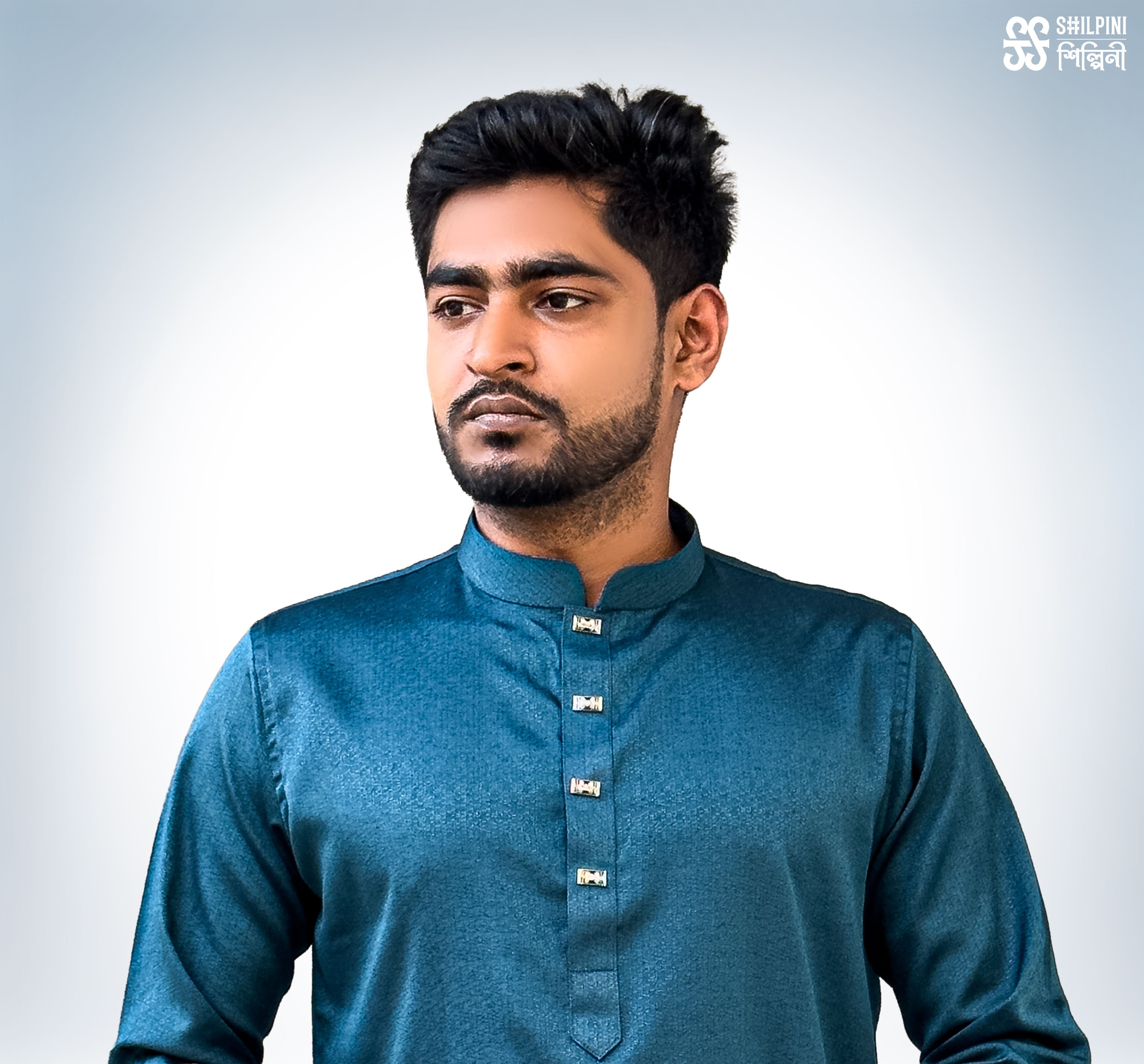 Shilpini Premium Indian Mix Cotton Deep Teal Panjabi thumbnail 2