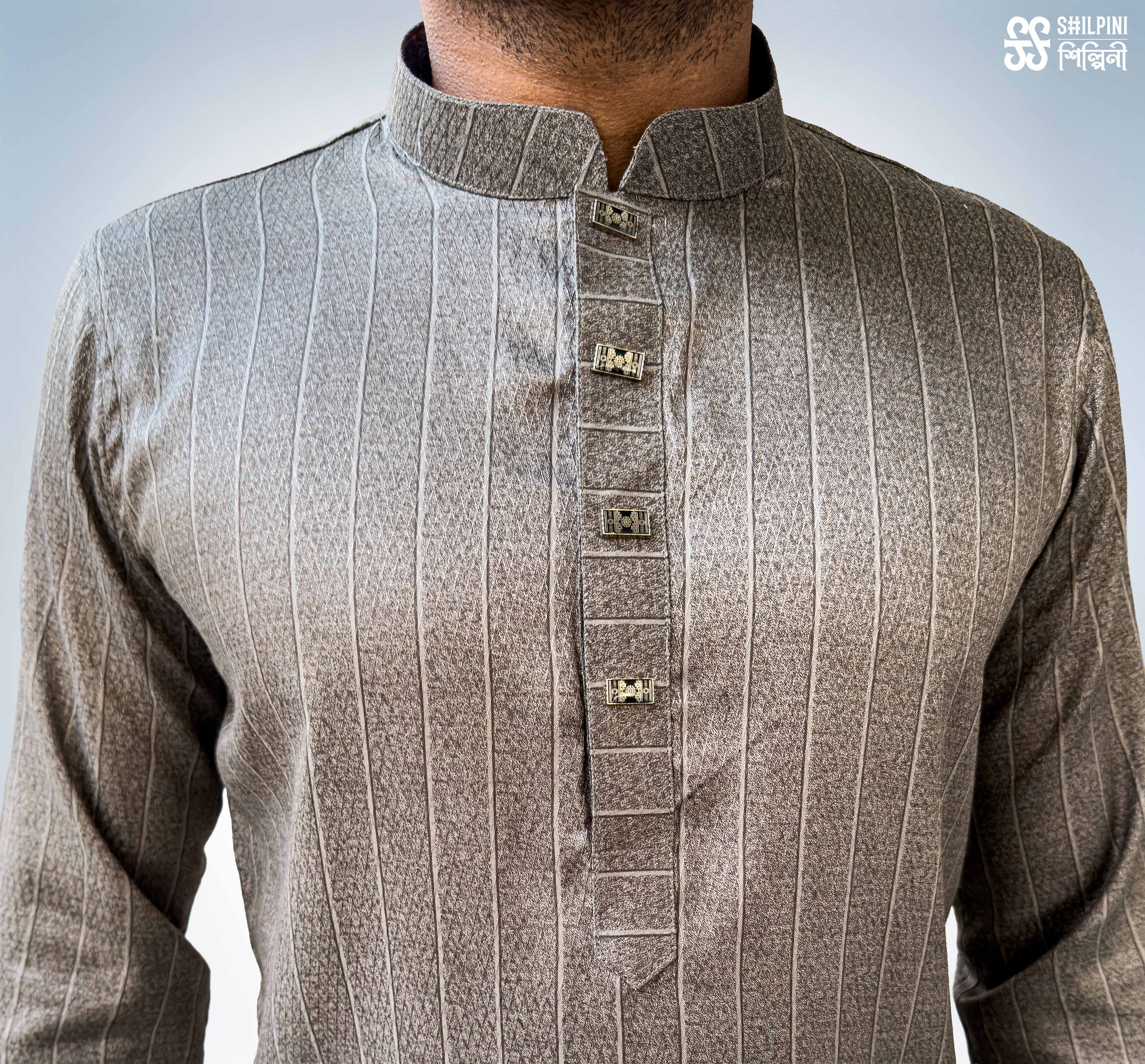 Shilpini Premium Indian Cotton ASH Panjabi thumbnail 3