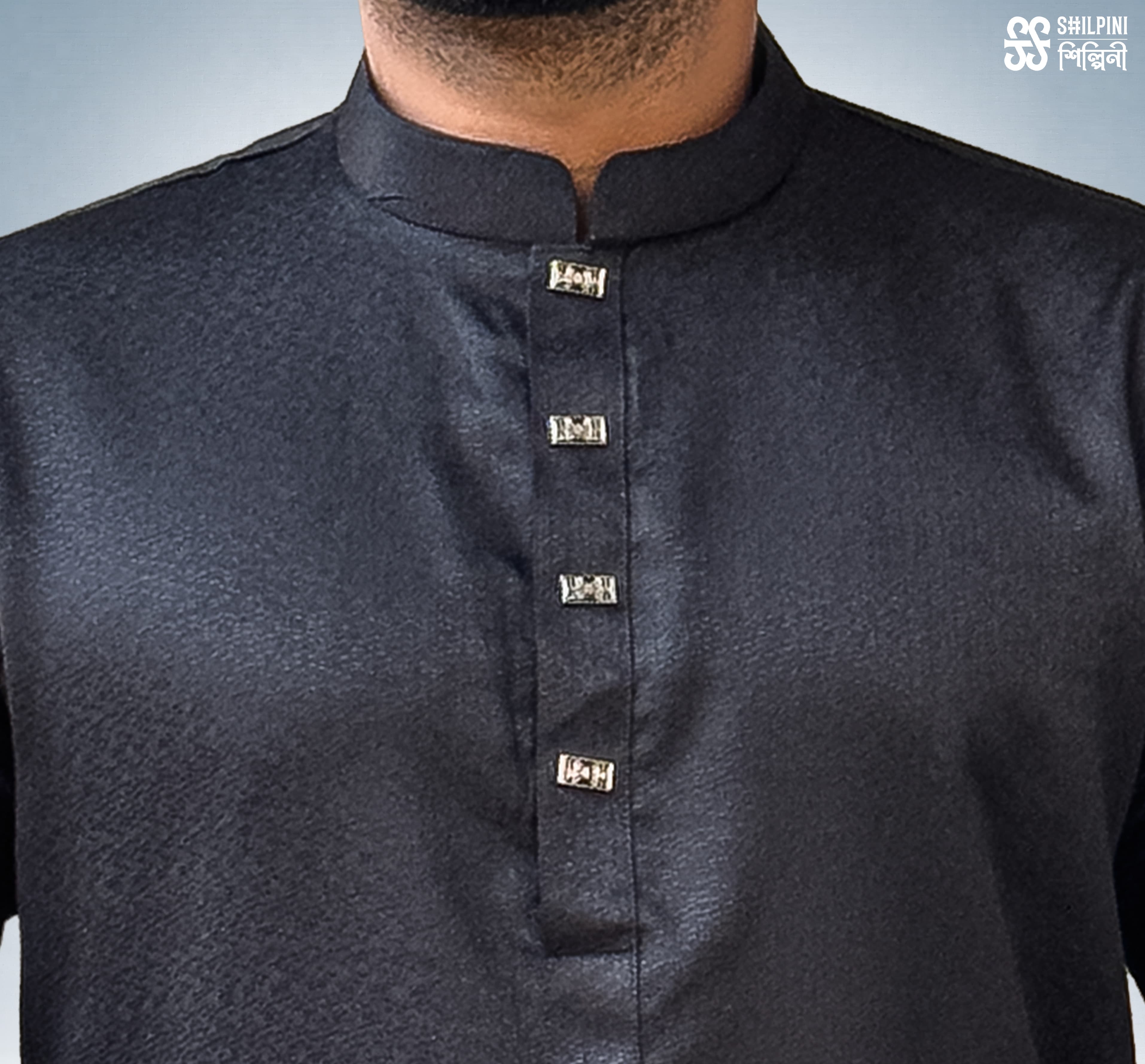 Shilpini Premium Indian Mix Cotton Black Panjabi thumbnail 3