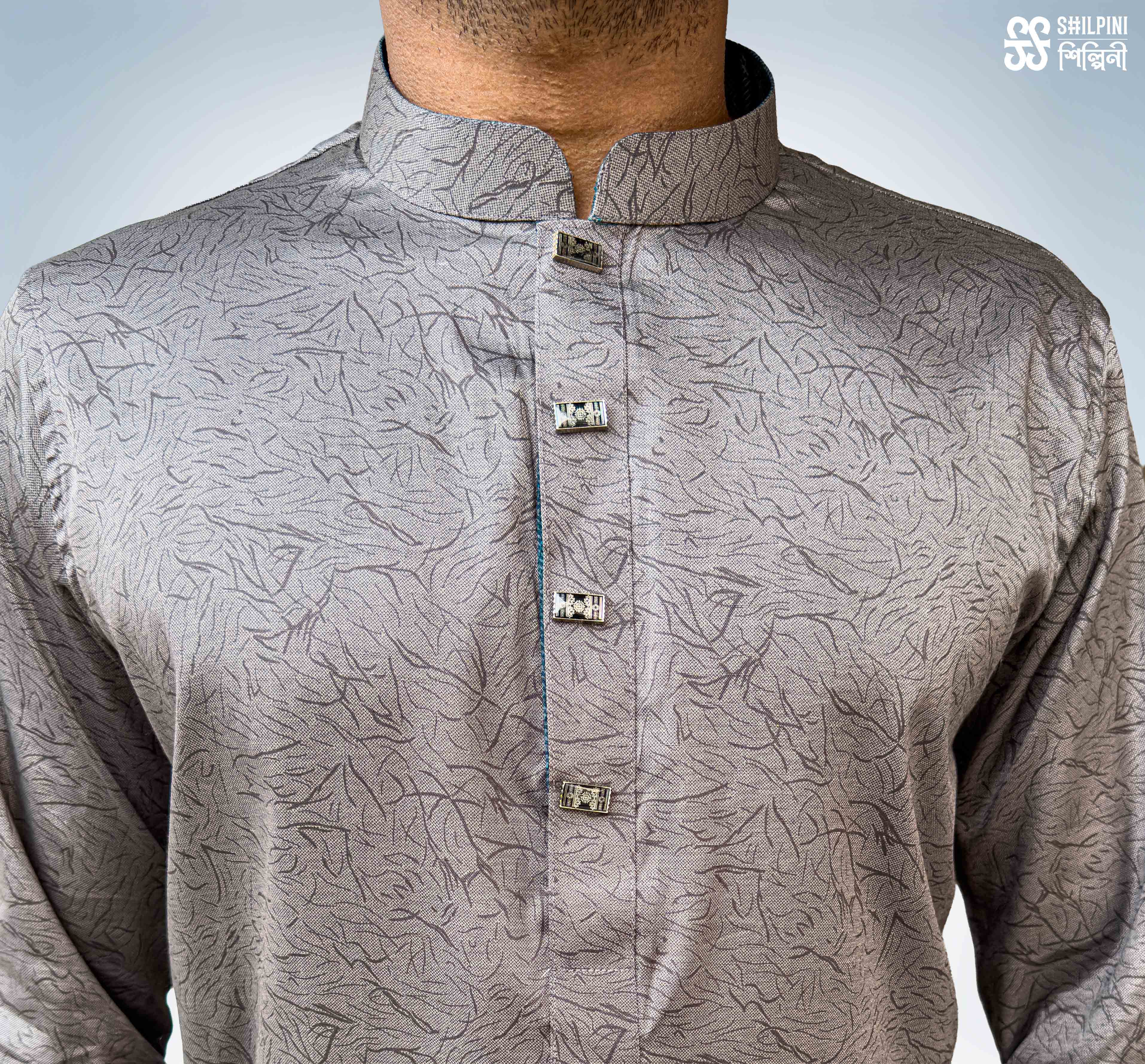 Shilpini Premium Indian Cotton ASH Print Panjabi thumbnail 3