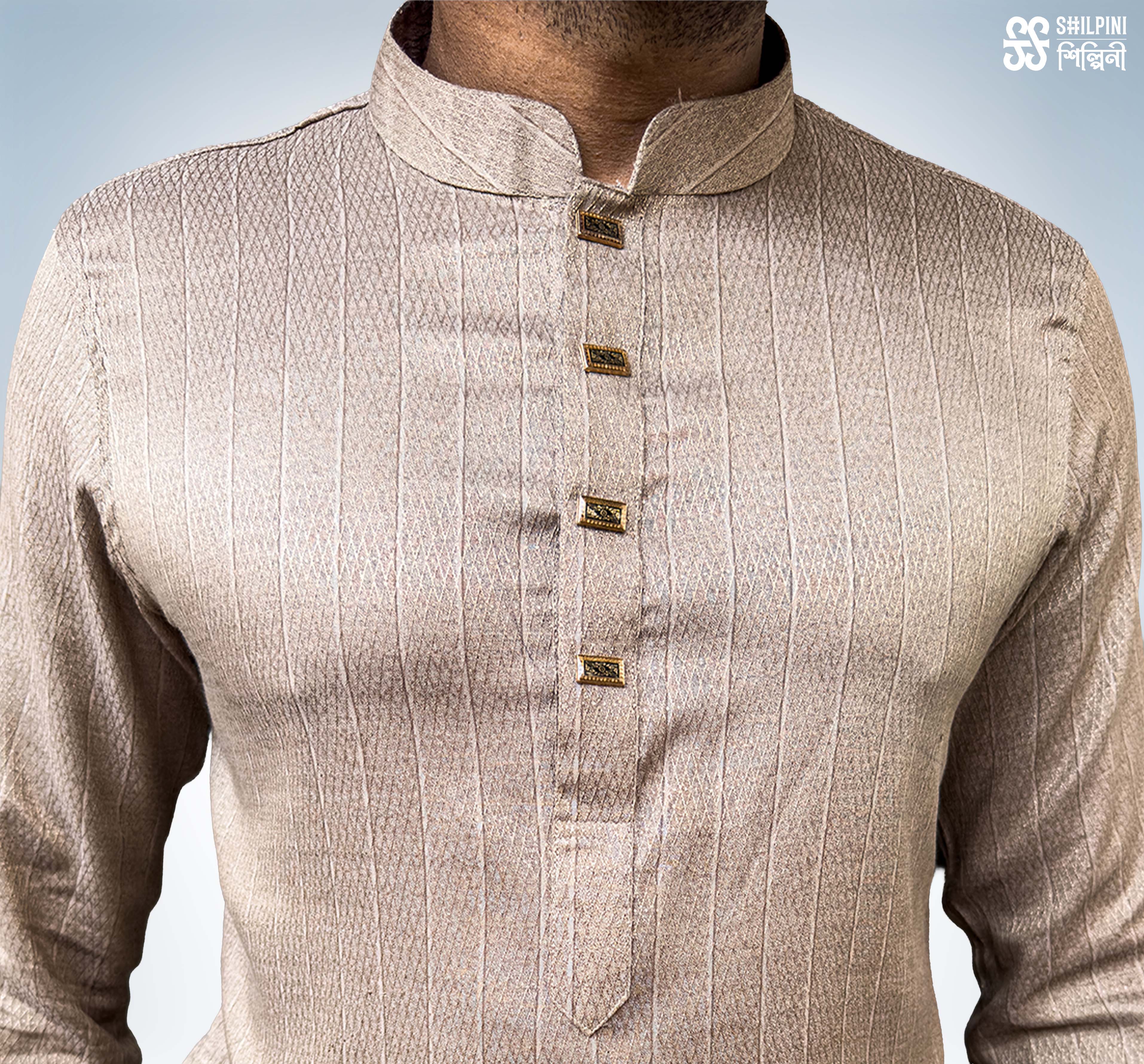 Shilpini Premium Indian Cotton Beige Panjabi thumbnail 3