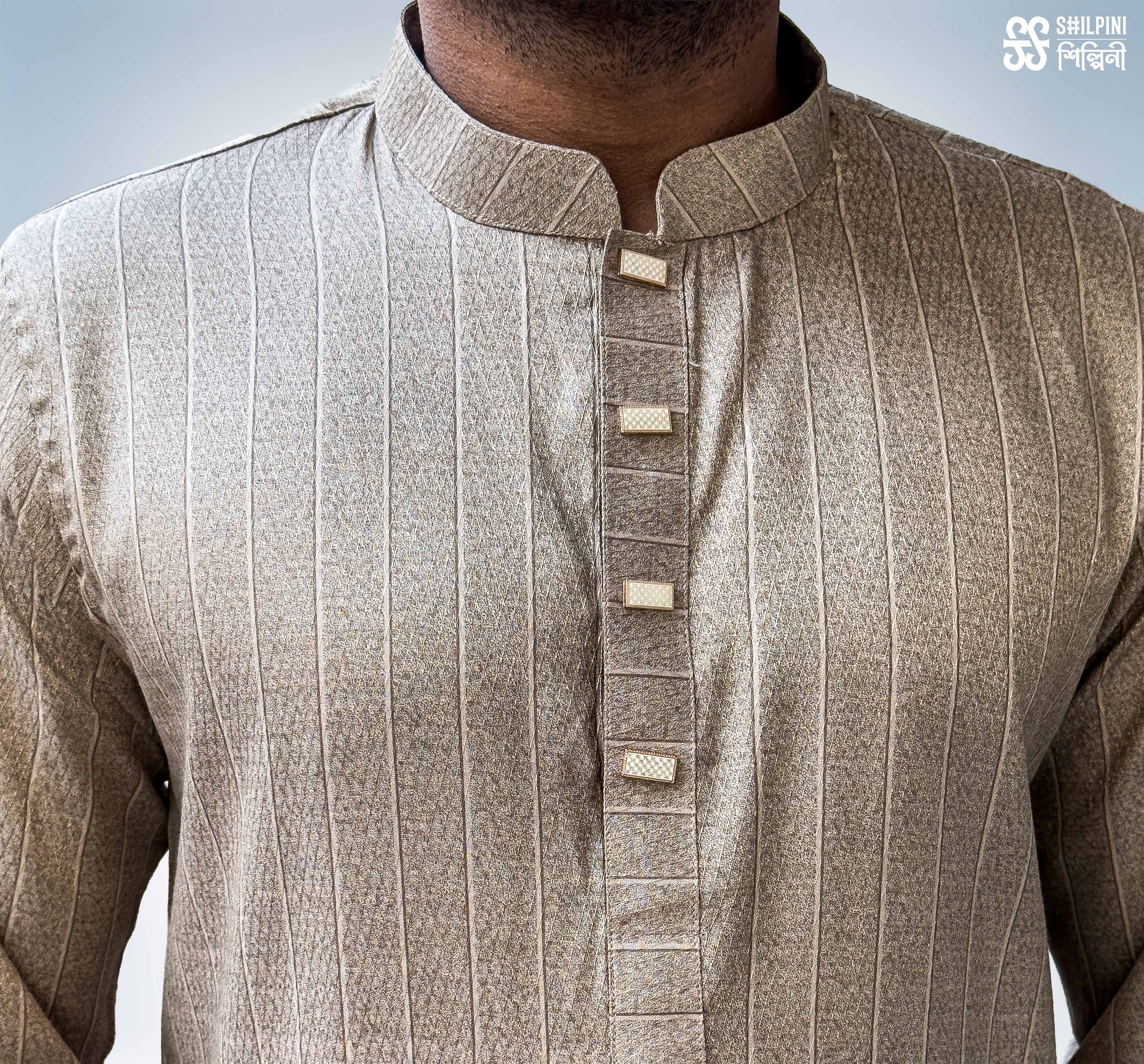 Shilpini Premium Indian Cotton Light Brown Panjabi thumbnail 3